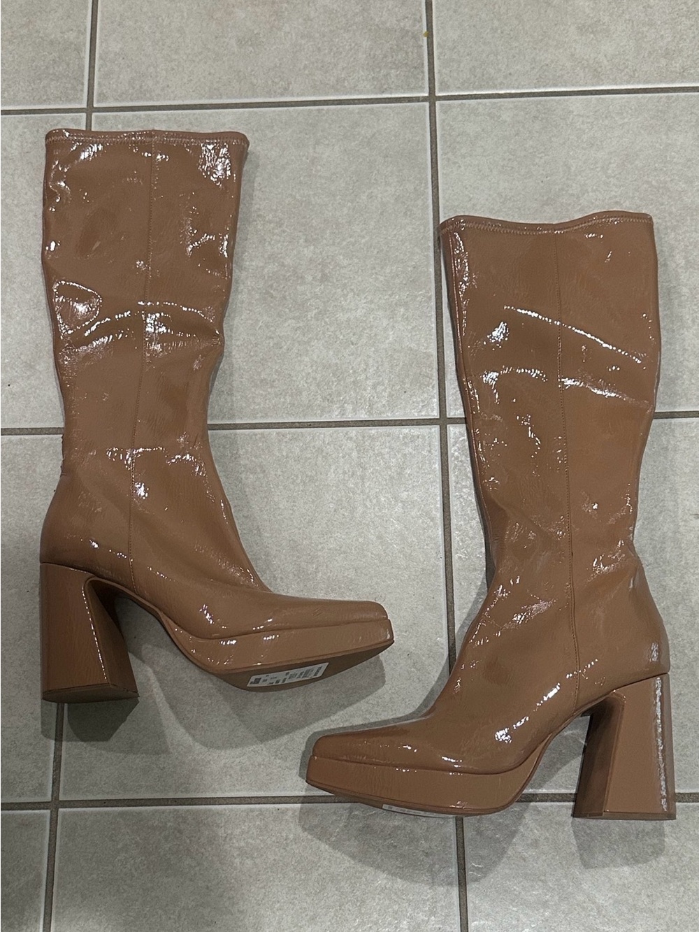 Jeffrey Campbell Patent Platform Knee-High Boots in Brown